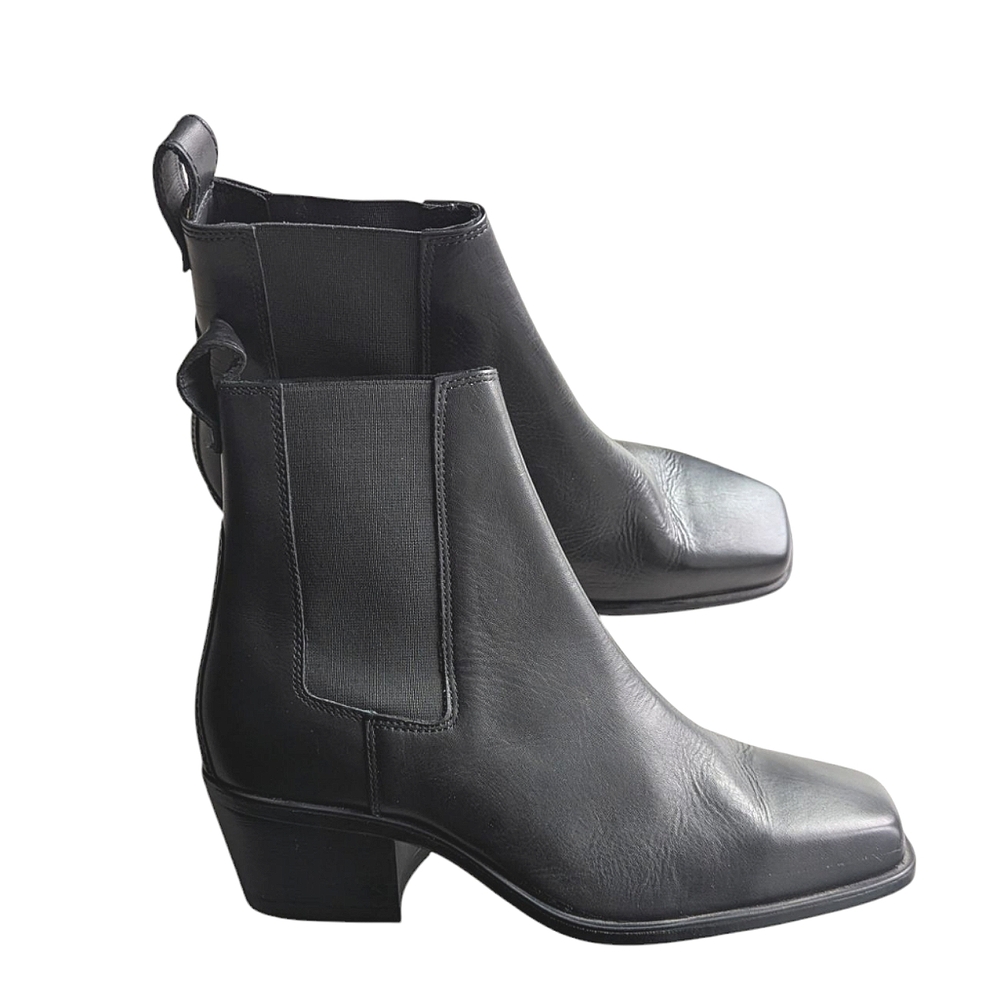 NEW Zara leather square toe boots western heel